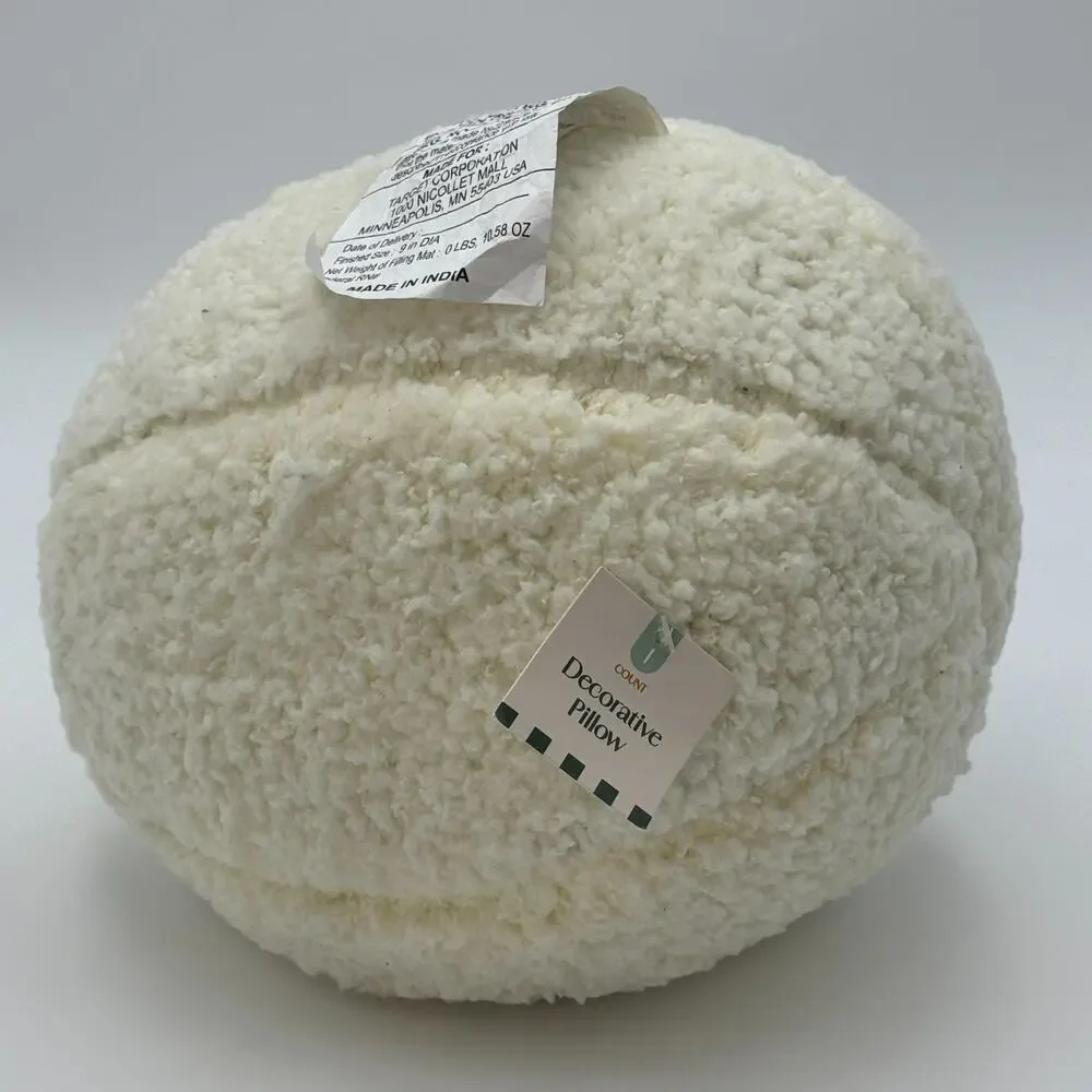 Target Decorative Ball Pillow 9” White Faux Fur Ball‎ Throw Accent NEW